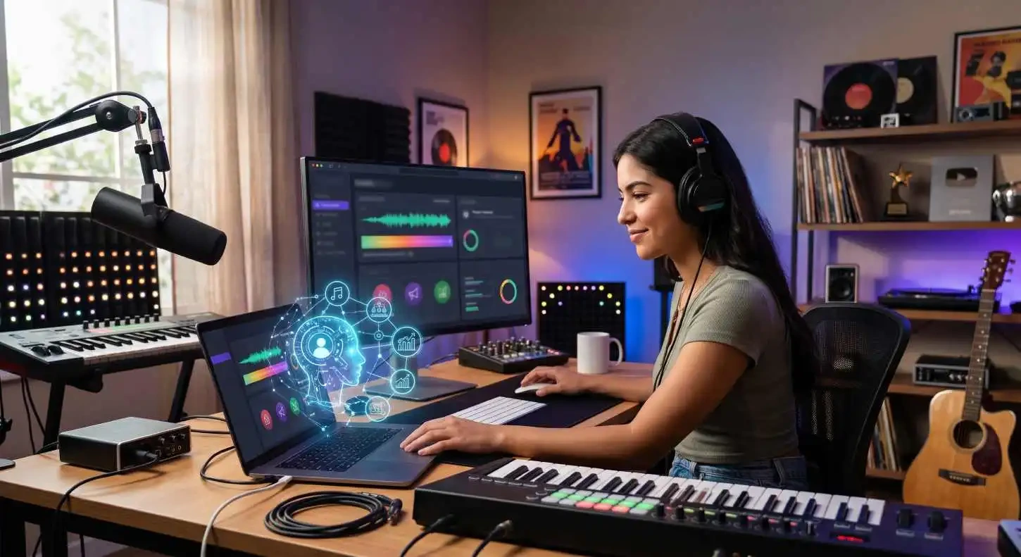 Persona creando música con inteligencia artificial