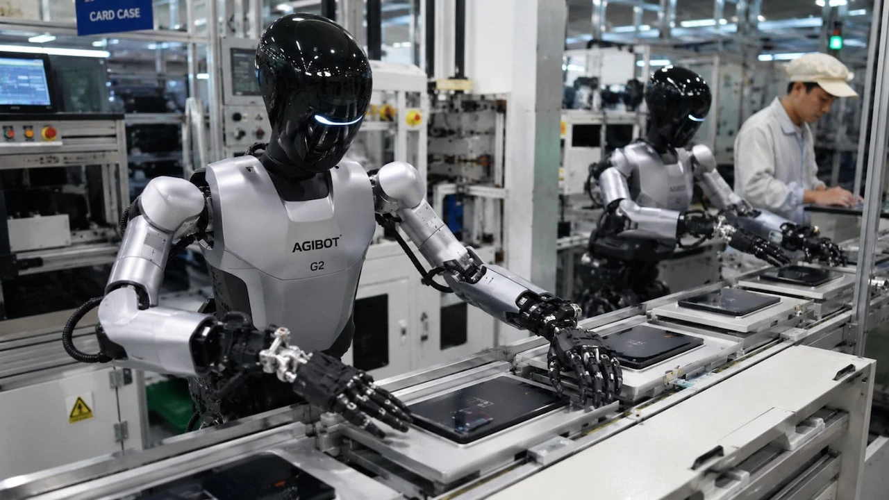Robot humanoide trabajando en fábrica industrial